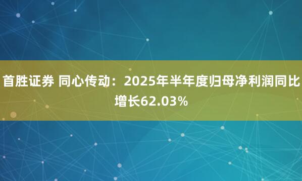 首胜证券 同心传动：2025年半年度归母净利润同比增长62.03%